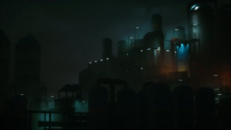 Fábrica-De-La-Industria-Petroquímica-En-La-Noche